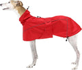 Greyhound Lurcher Raincoat, Whippet Rain Gear with Reflective Bar, Rain/Waterproof, Adjustable Bands and Drawstring in Autumn and Winter - Red - S