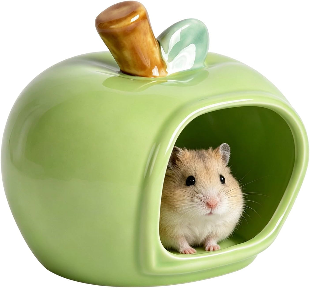 Ceramic Hamster Hideout, Cozy Pet House for Gerbil & Mice, Red, Large