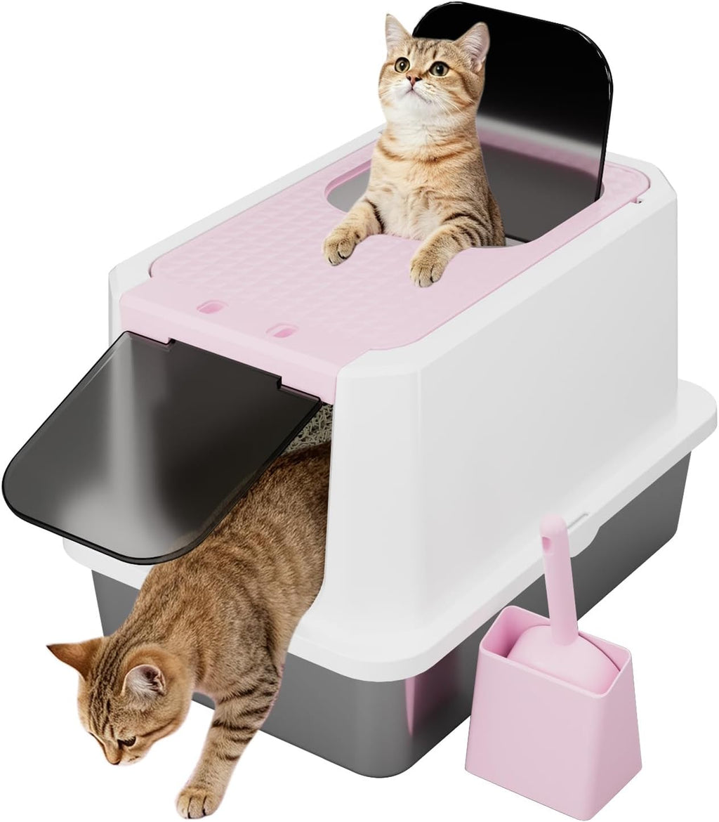 RIZZARI Stainless Enclosed Litter Box: with Scoop & Odor Control