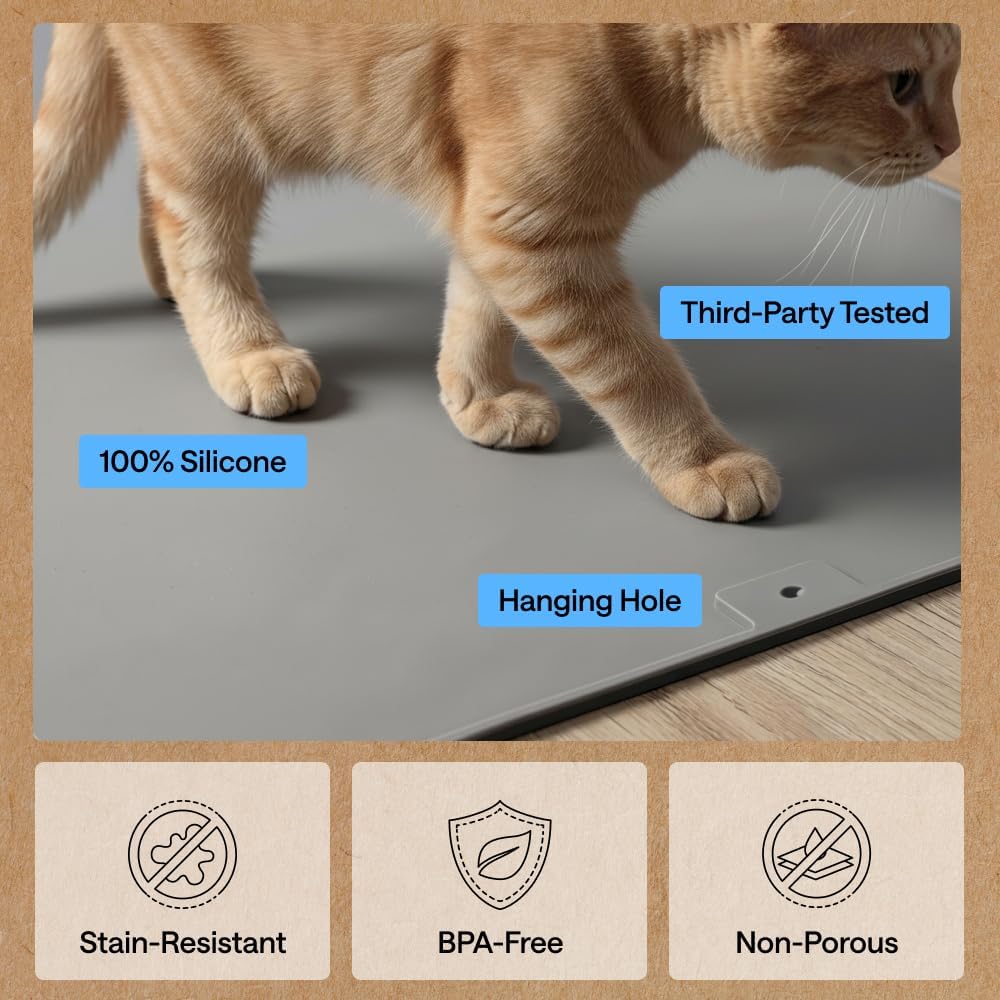 GORILLA GRIP Cat Litter Mat, Easy Clean Silicone Mats, 24x15 Gray
