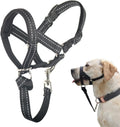 XL Reflective Head Collar and XL Adjustable No Pull Muzzle Leash Bundle for Large Dogs, Effective Dog Training Tools to Easy Control on Walks