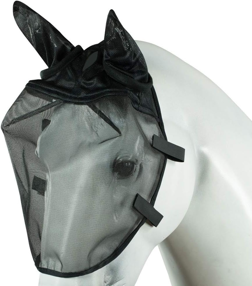 Horze Easy-Attach Bridle Insect and Fly Mask with Ear and Eye Protection - Black - L