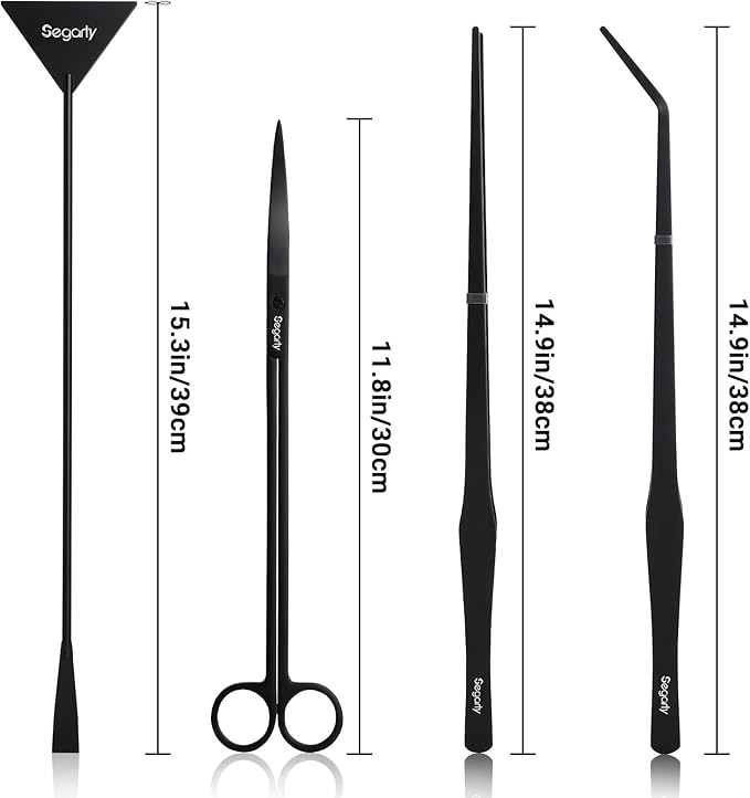 Segarty Longer Aquarium Aquascaping Tools, 4 in 1 Stainless Steel Black - Image 2