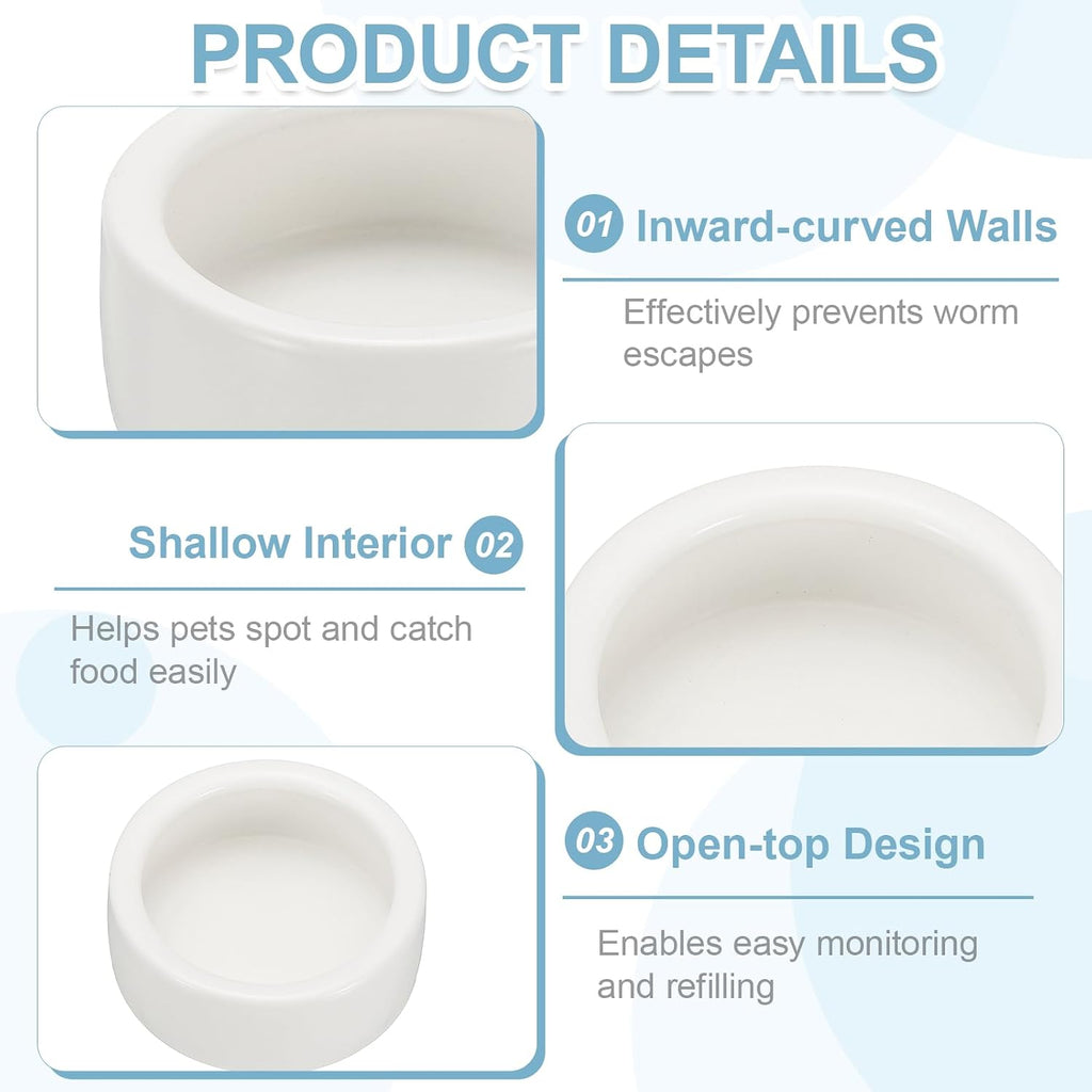 Reptile Food Bowl,Worm Water Dish Ceramic Pet Bowl 4In,White