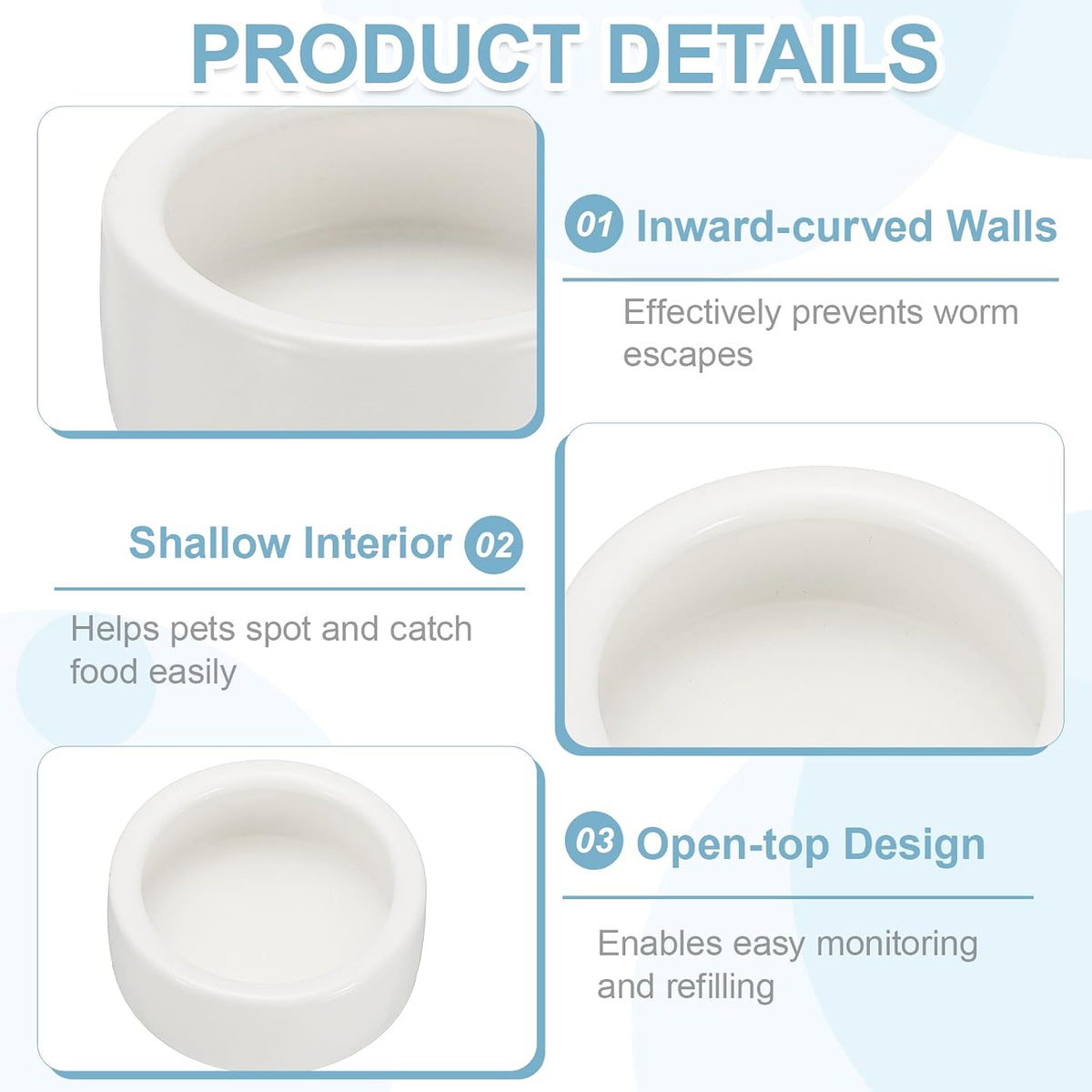 Reptile Food Bowl,Worm Water Dish Ceramic Pet Bowl 4In,White