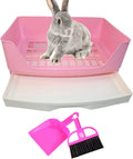 PINVNBY Large Rabbit Litter Box Bigger Pet Litter Pan Trainer with Drawer Corner Toilet Box for Adult Guinea Pigs Chinchilla Ferret Hedgehog Small Animals(Pink)