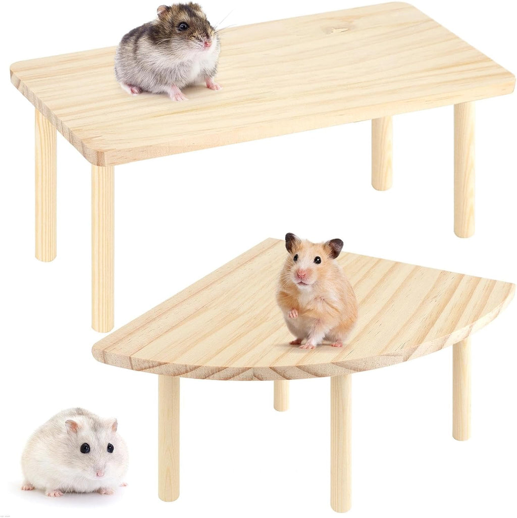 2 Sets Solid Wood Hamster Platform & Corner Platform, Small Pet Cage Accessories for Dwarf Syrian Hamsters Gerbils Mice Degus