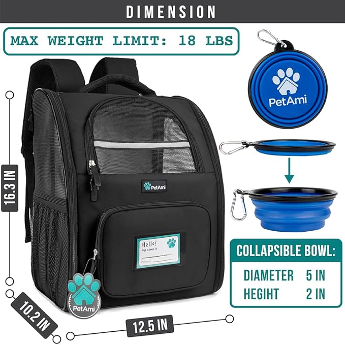 PetAmi Dog Backpack Carrier for Small Large Cat, Ventilated Pet Hiking Backpack - Image 2