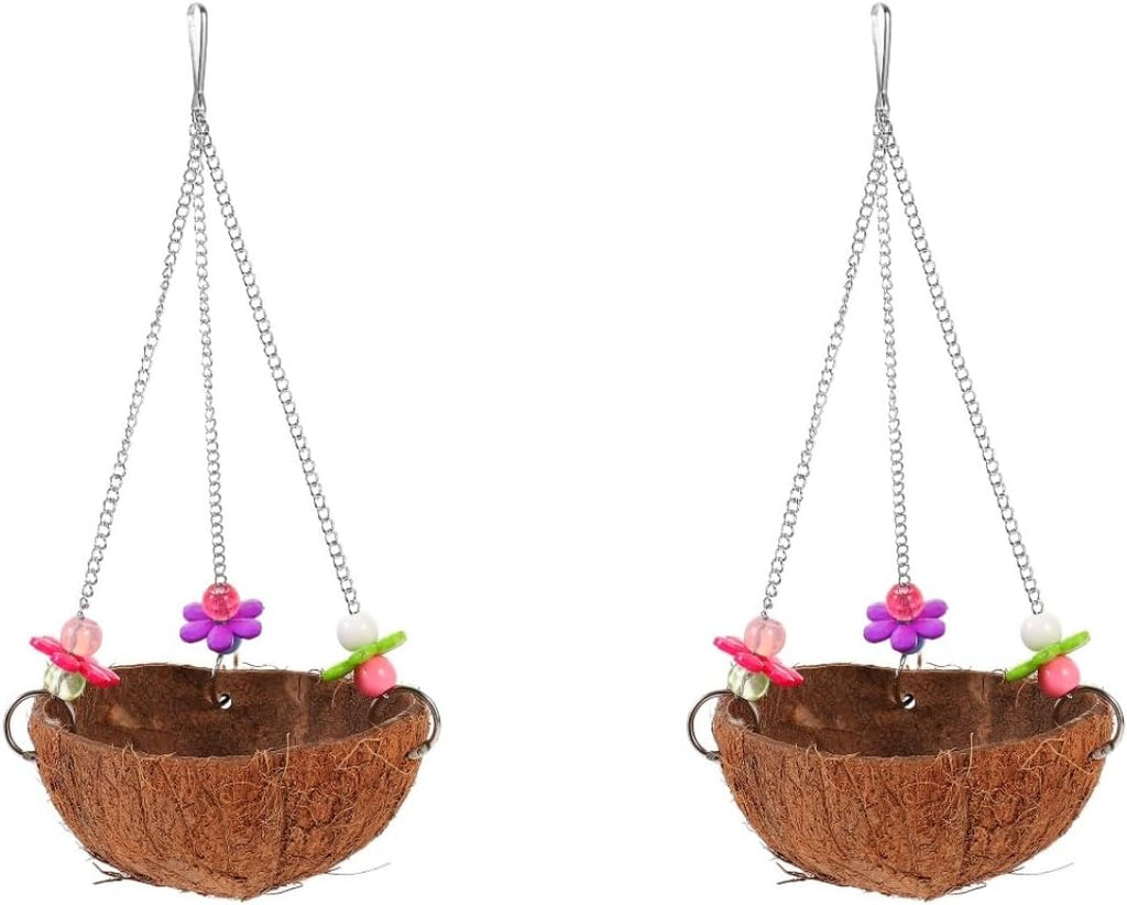 balacoo Coconut Shell Bird Nest Hanging Bird House Natural Cage Accessory for Parrot Finch Canary Roosting Sleeping and Breeding Decorative Aviary Hanging Nest 2 Pack