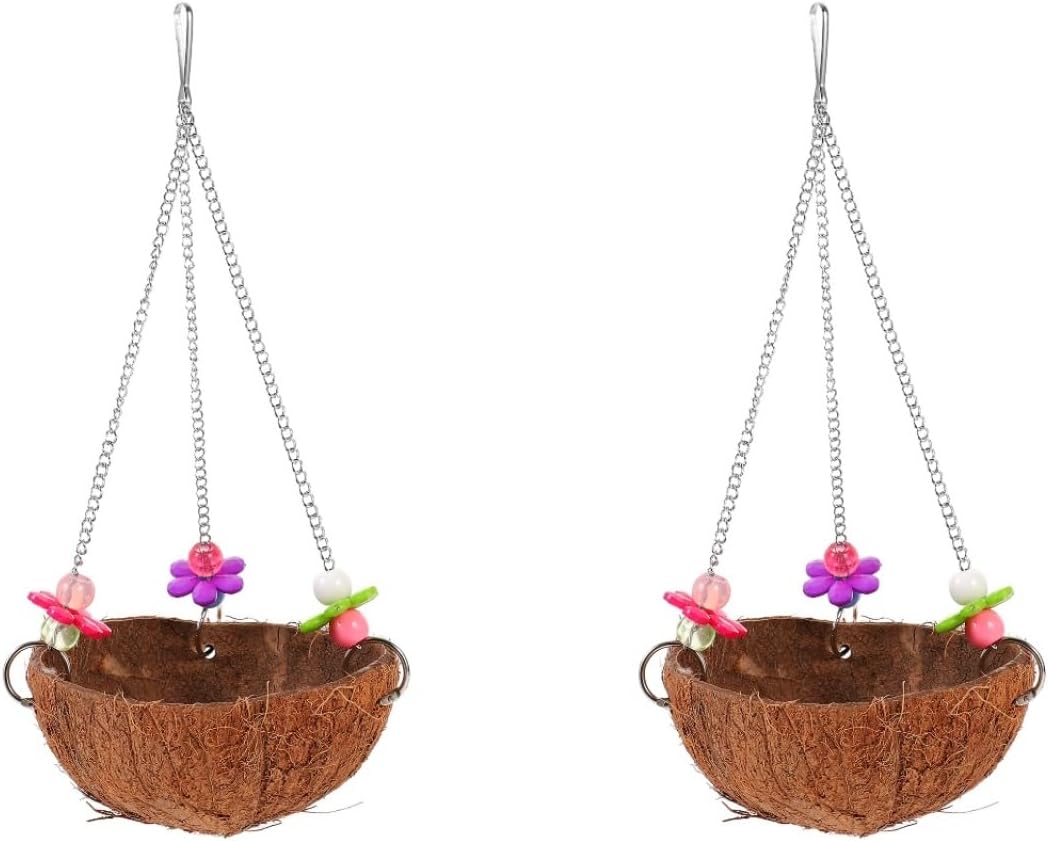 balacoo Coconut Shell Bird Nest Hanging Bird House Natural Cage Accessory for Parrot Finch Canary Roosting Sleeping and Breeding Decorative Aviary Hanging Nest 2 Pack