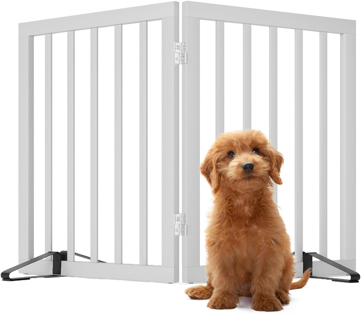 Wooden Dog Gate Freestanding Foldable 4 Panel Pet Gates Extra Wide Dog Gates for Indoor Doorways Stairs 24in Height Support Feet Included