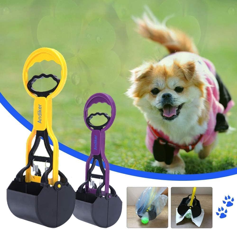 Andiker Portable Pet Pooper Scooper with Short Handle, Pet Clamp Scooper, High Elastic Spring Dog Poop Scoop Indoor and Outdoor Cleaning Tool (Purple)