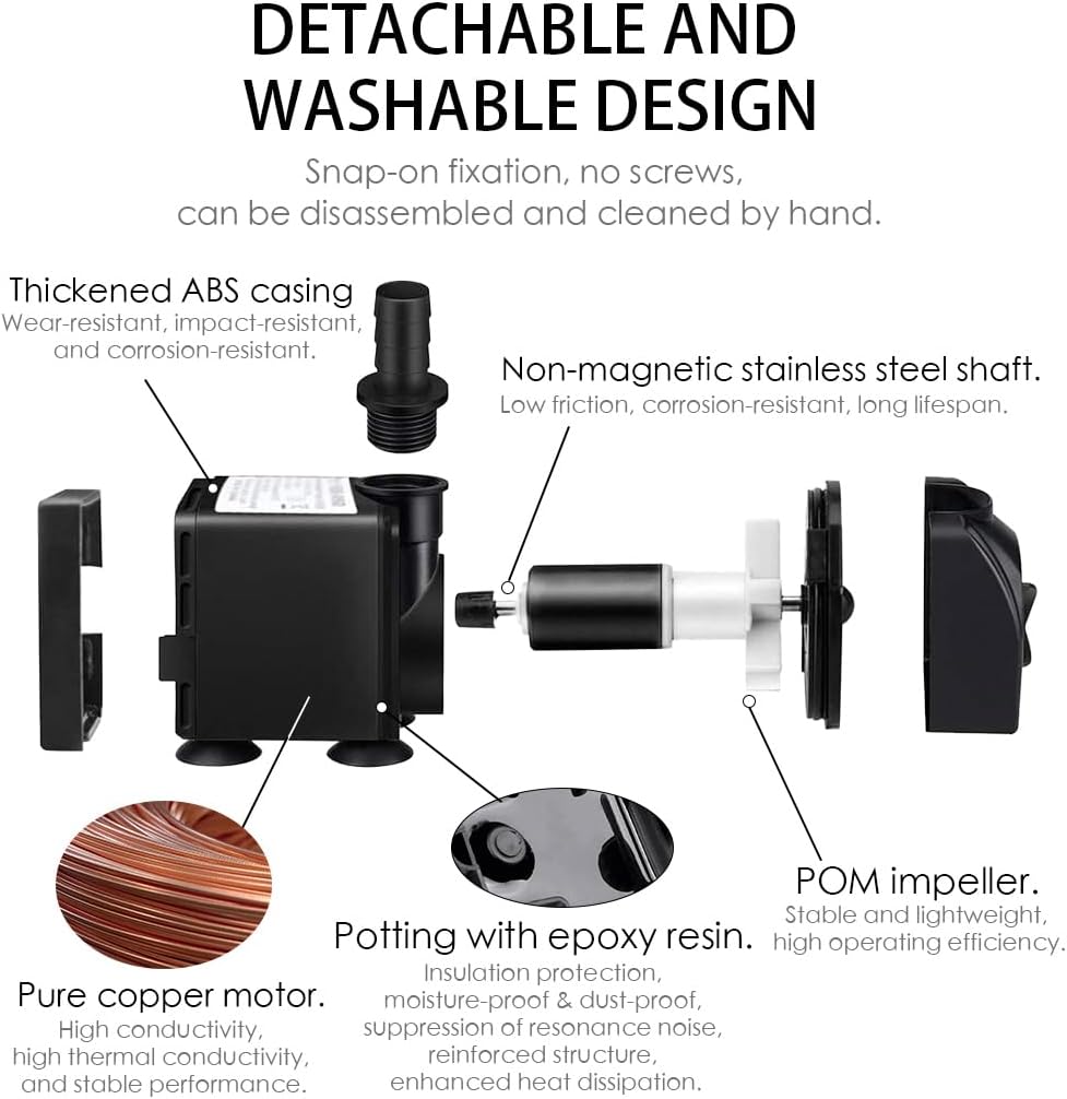 60GPH 2.5W Mini Submersible Fountain Pump for Aquarium,Water Feature