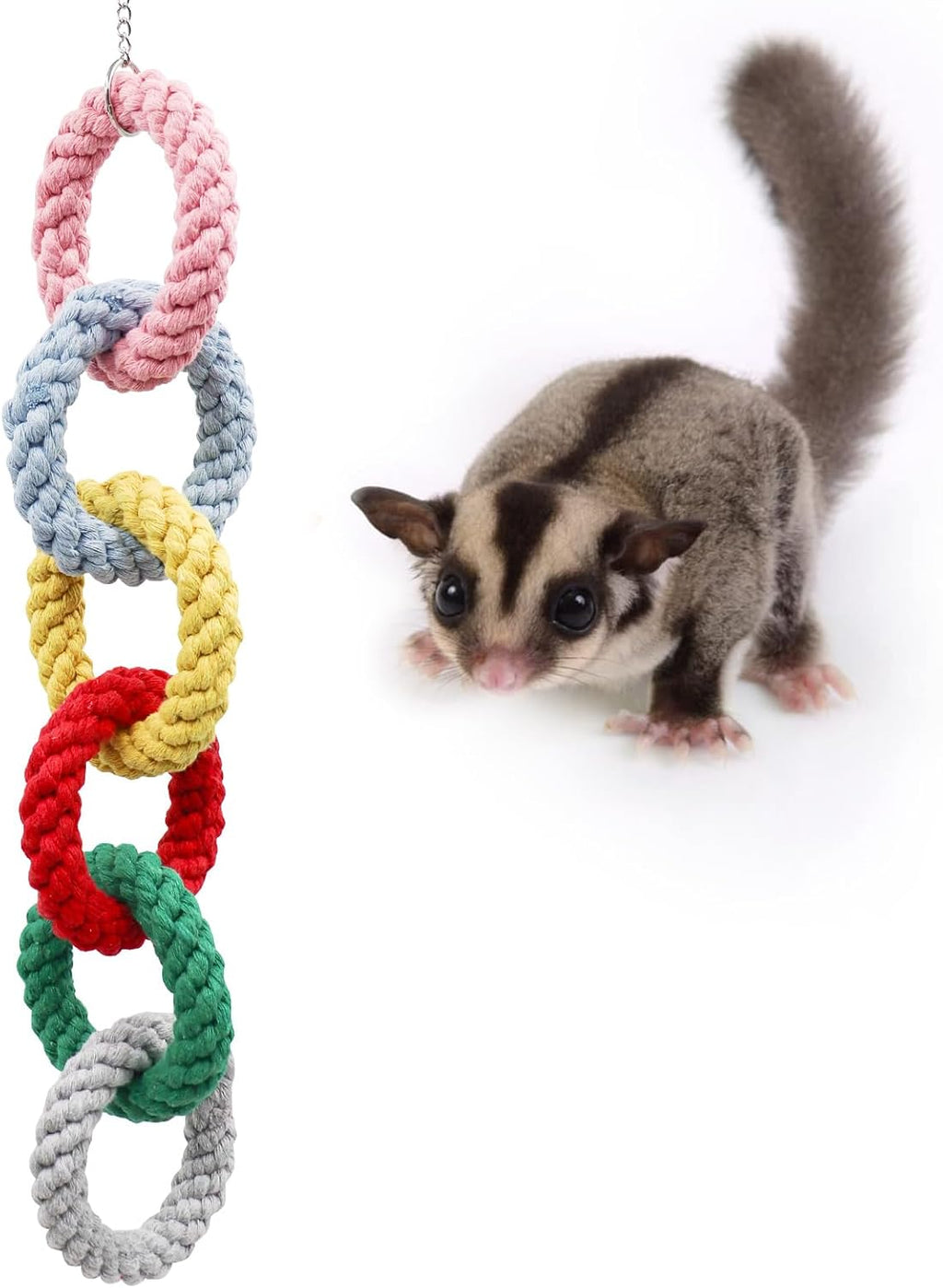 Sugar Glider Hanging Toy - Colorful 6-Ring Climbing & Swing Set for Cages, Cage Accessories for Small Animals Birds Parrots Parakeets Cockatiels Ferrets Hamsters Rats