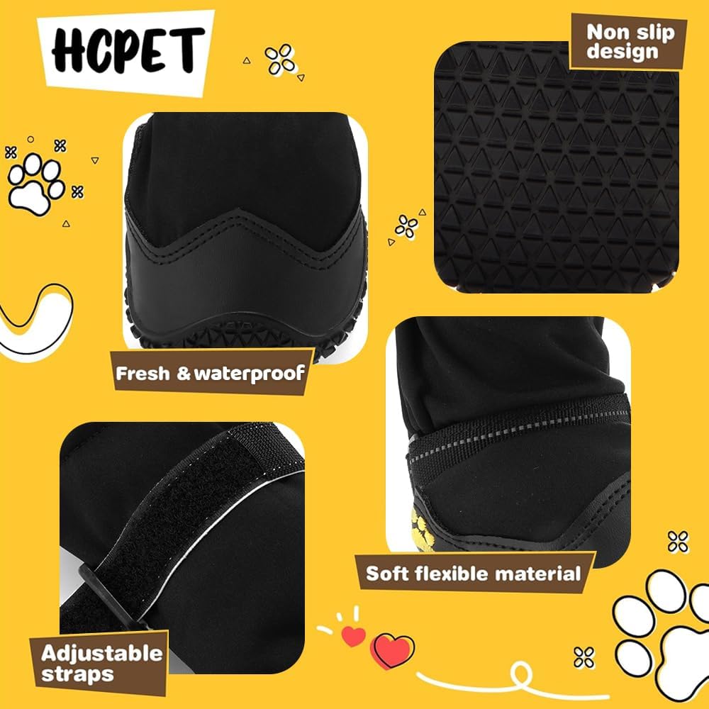 Hcpet Dog Shoes for Dogs, Dog Booties for Dogs, Anti-Slip Dog Boots & Paw Protectors for Hot Pavement Winter Snow Hiking with Reflective Straps