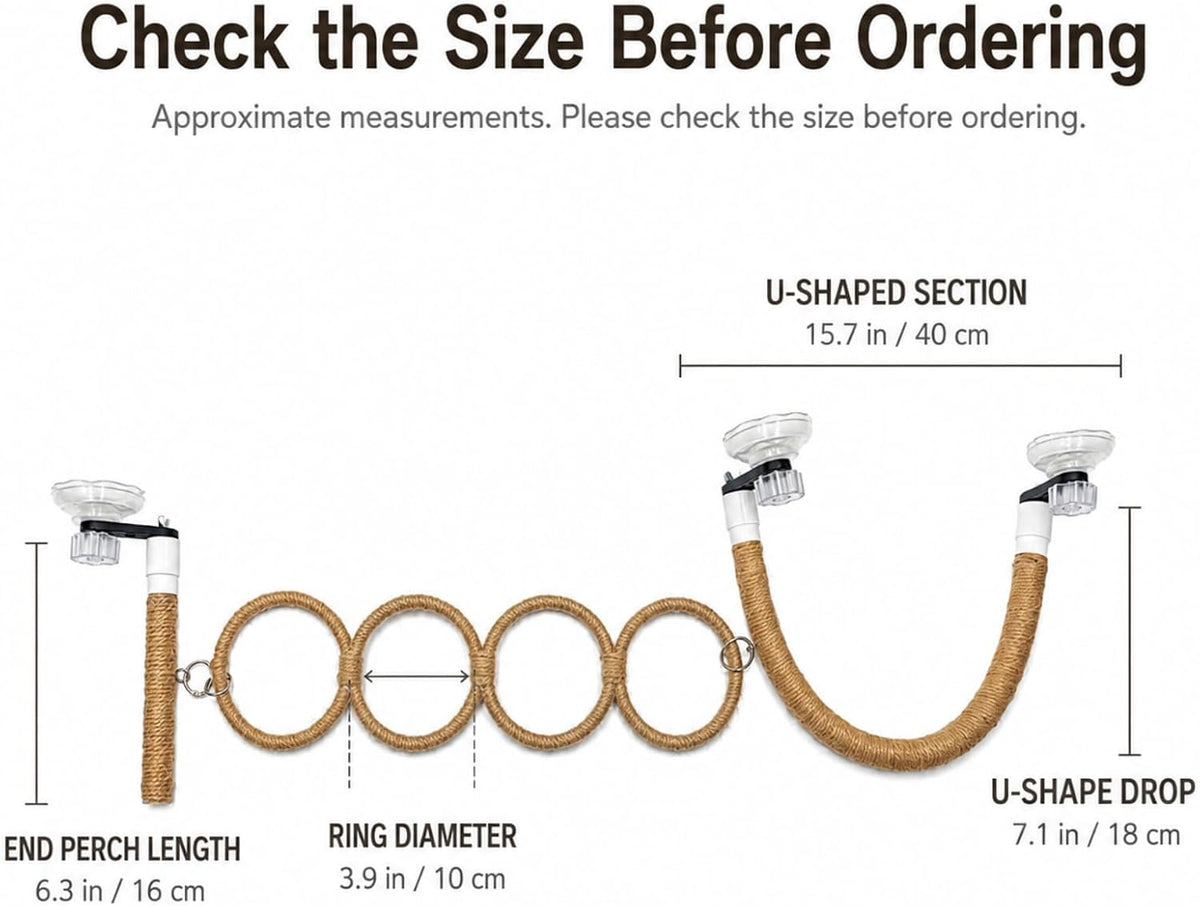 Snake Climbing Perch with 4 Rings and 3 Suction Cup Terrarium Mounts