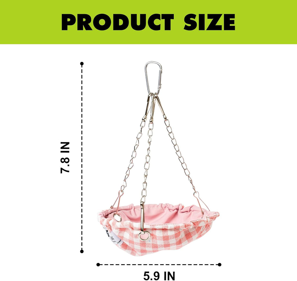 Hanging Bird Bed for Cage, Waterproof Plaid Bird Hammock, Swing Perch for Small Bird, Bird Cage Accessories, Hanging Swing Bed for Parrot, Parakeet, Canary (Pink)
