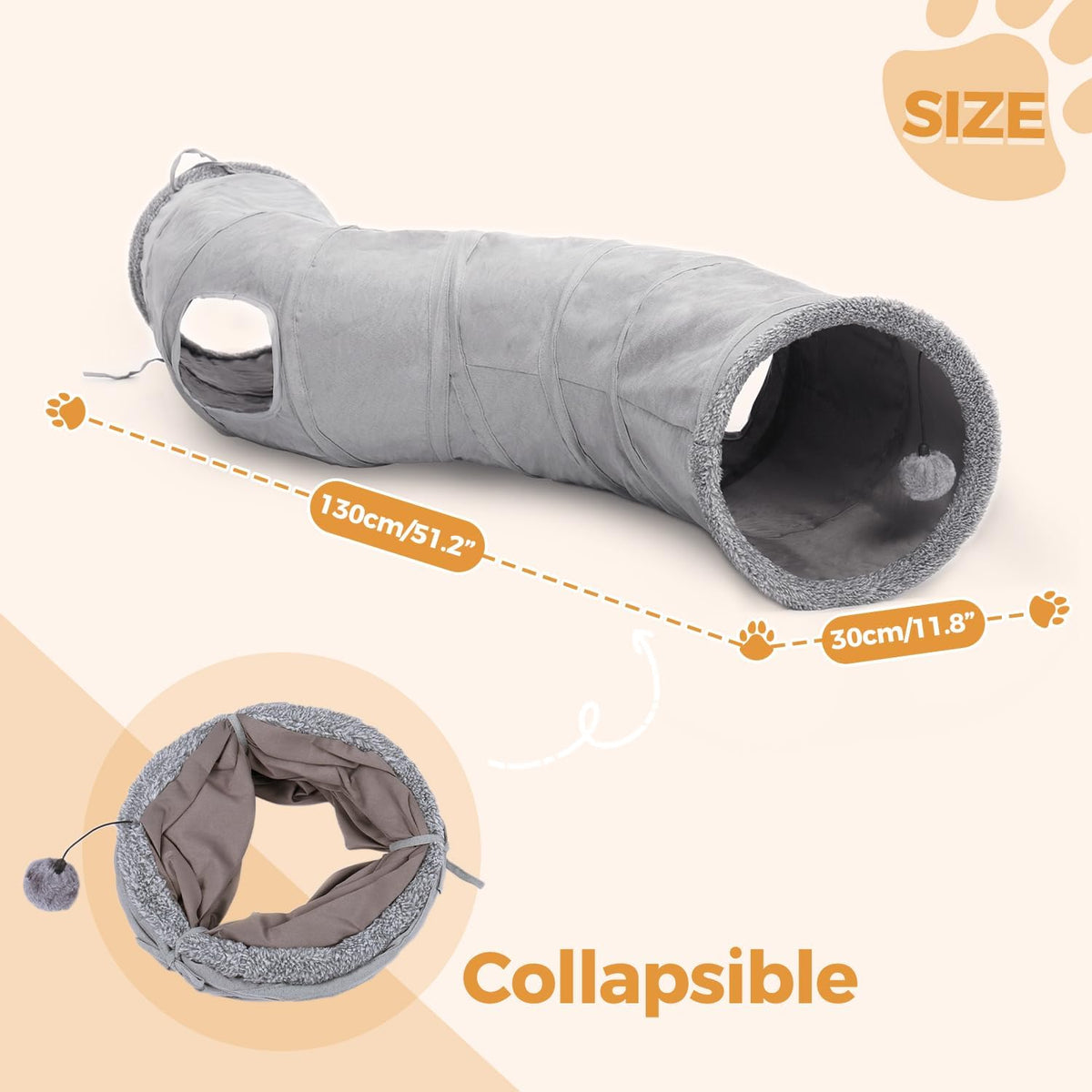 PAWZ Road Cat Tunnel S Shape Cat Tunnels for Large & Indoor Cats 51”Long