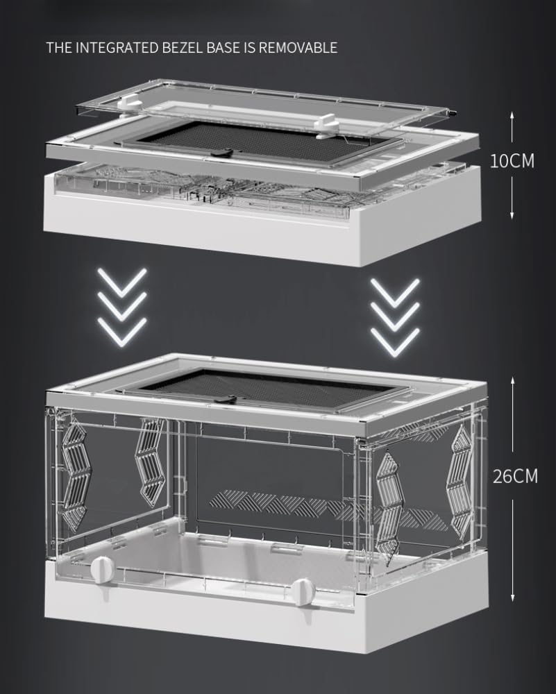 Large Portable Reptile Tank with Multi-Observation Perspective Foldable and Bottom Pulley, Ideal Habitat for Gecko, Frog, Spider and so on (White Extra Large)