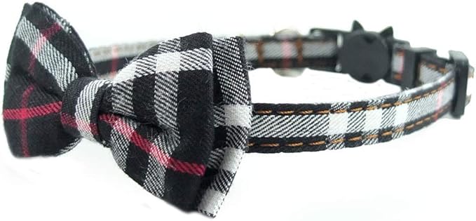 Cat Collar Breakaway with Bell and Bow Tie, Plaid Design Adjustable Safety - Image 4