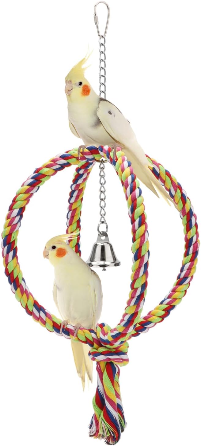 Wontee Bird Swing Colorful Rope Perch Climbing Toy for Parrots (M 10.4inch)