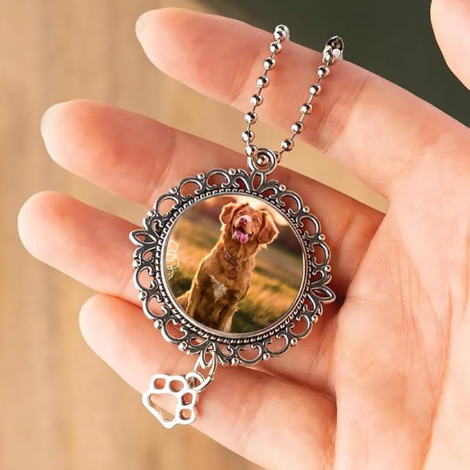Custom Pet Photo Car Charm, Personalized Pet Memorial Rearview Charm, Paw - Image 3