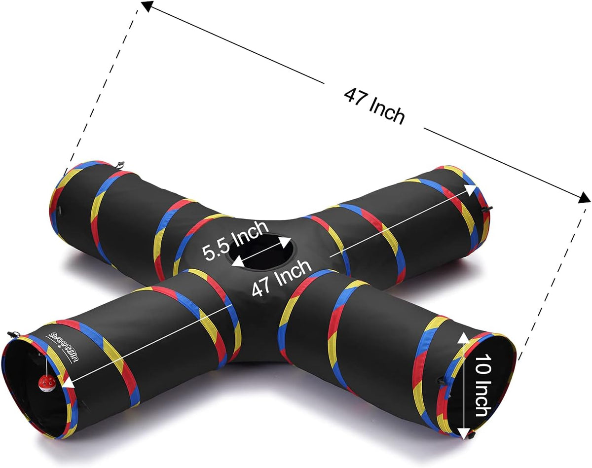 4 Way Cat Tunnels for Indoor Cats with Mouse Toy & Play Ball