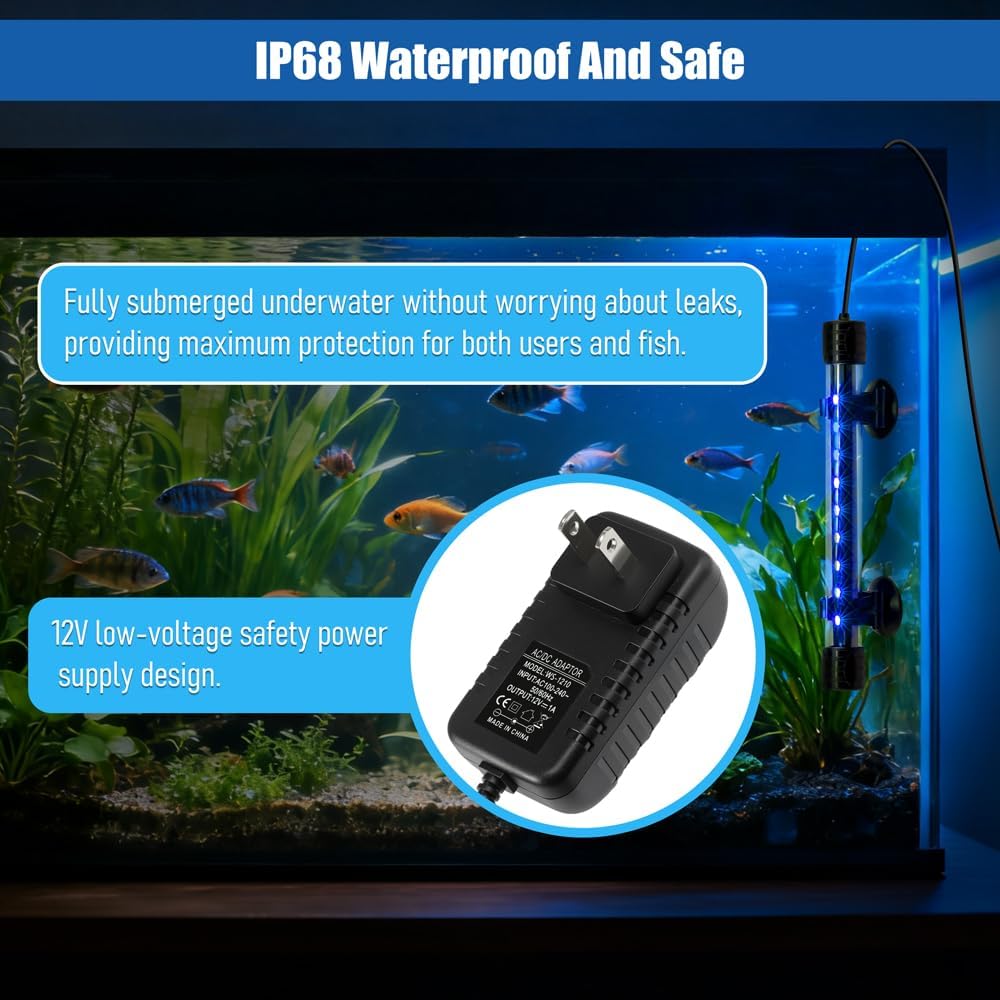 LED Aquarium Light with IP68 Waterproof and Memory Function Submersible Fish Tank Light with Remote and 16 Colors 15 Inches Brightness Adjustable Underwater Light Bar for Fish Tank Aquarium