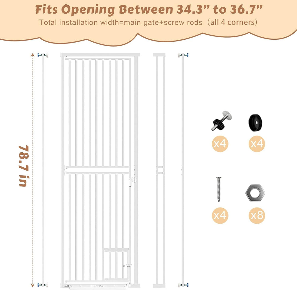 78.7" Extra Tall Pet Gate with Cat Door 27.5"-37.4" Wide Cat Gate