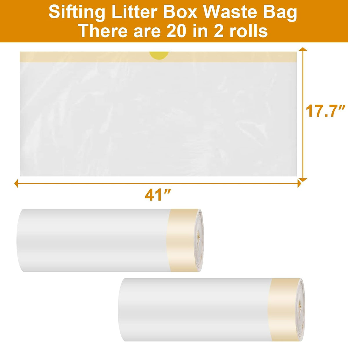 20 Count Litter Box Liners, 41'' × 17.7'' Litter Waste Bag for Pellet Litter Box, Suitable for XL and XXL Stainless Steel Sifting Litter Box