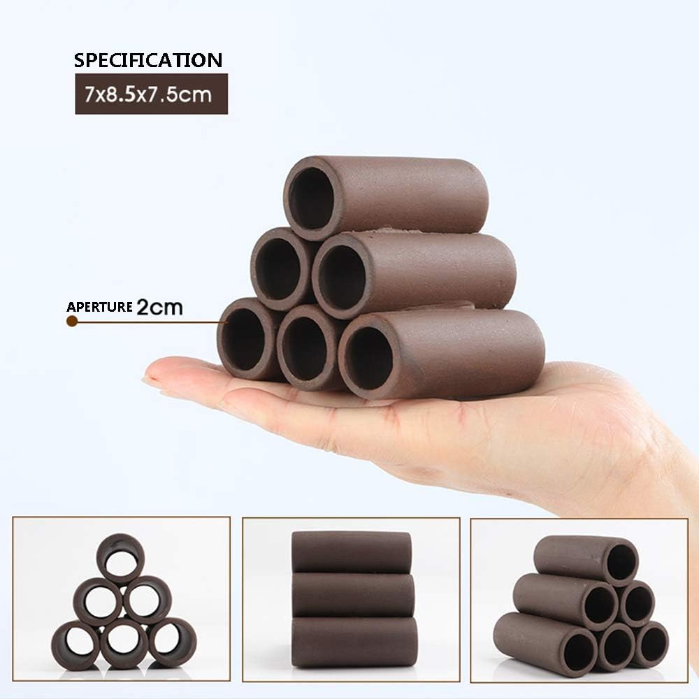 DOHO Aquarium Cave Handmade Brown Ceramic Shelters - Shrimp and Small Fish Habitat, Breeding Tube, Hiding cave - Hideaway Pipes Reduce Stress, Encourage Spawning - Aquarium Decorative Six Holes