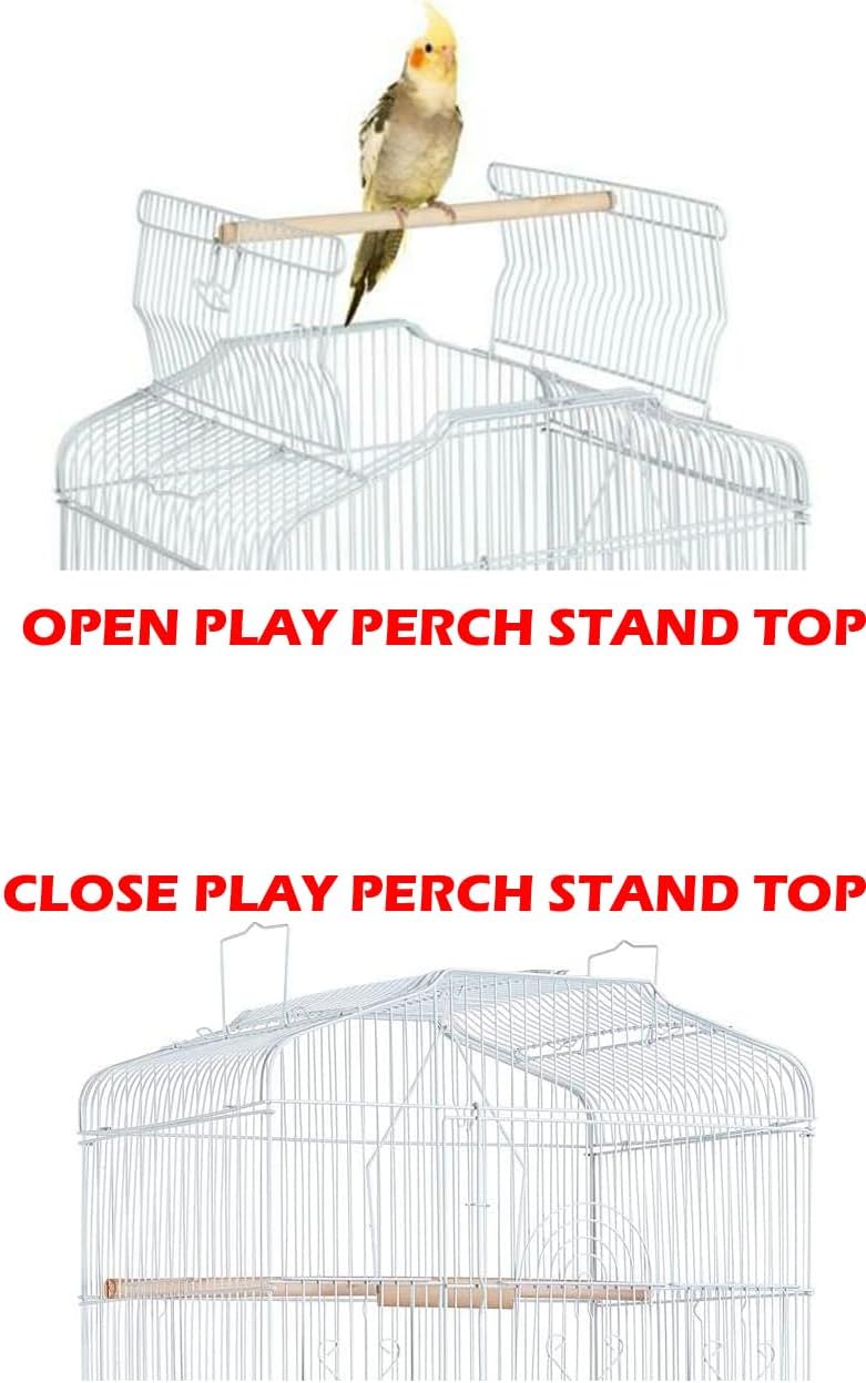 Large Open/Close Top Bird Cage Side Breeding Nest Box Doors Easy Clean Pull Out Tray Clear Feeder Cups for Canary Parakeet Cockatiel Lovebird Finches with Removable Rolling Stand