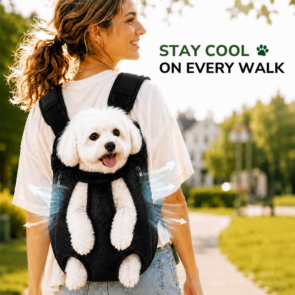 Inspack Dog Backpack Carrier/Cat Carrier, Adjustable Pet Front Carriers Travel Bag for Puppy Medium Dogs, Legs Out, Soft Ventilated Dog Chest Carry Backpacks for Hiking/Camping, 4-7 lbs, Black