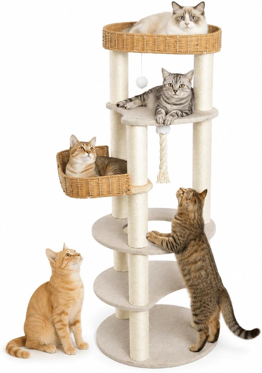 Multi-Level Cat Tree for Large Indoor Cats, 57in Tall Cat Tower