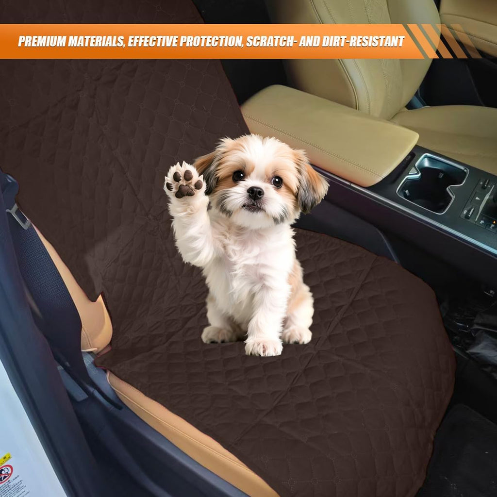 Dog Car Seat Cover, Scratch-Proof Front Seat Cover for Pets, Coffee