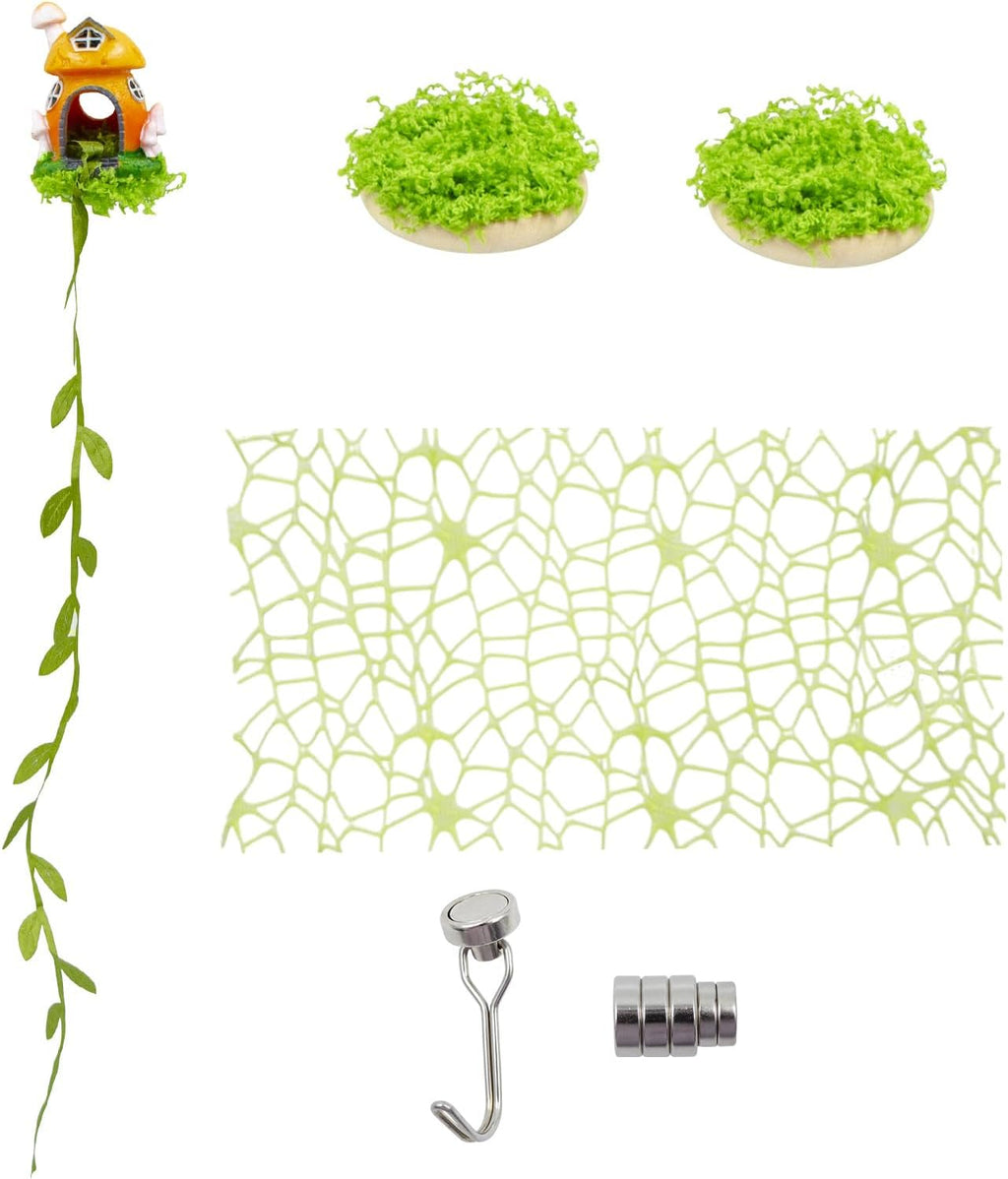 Magnetic Jumping Spider Habitat Decor Set - Mushroom Hideout, Climbing Web & Wood Platforms with Magnets for Enclosure Decoration
