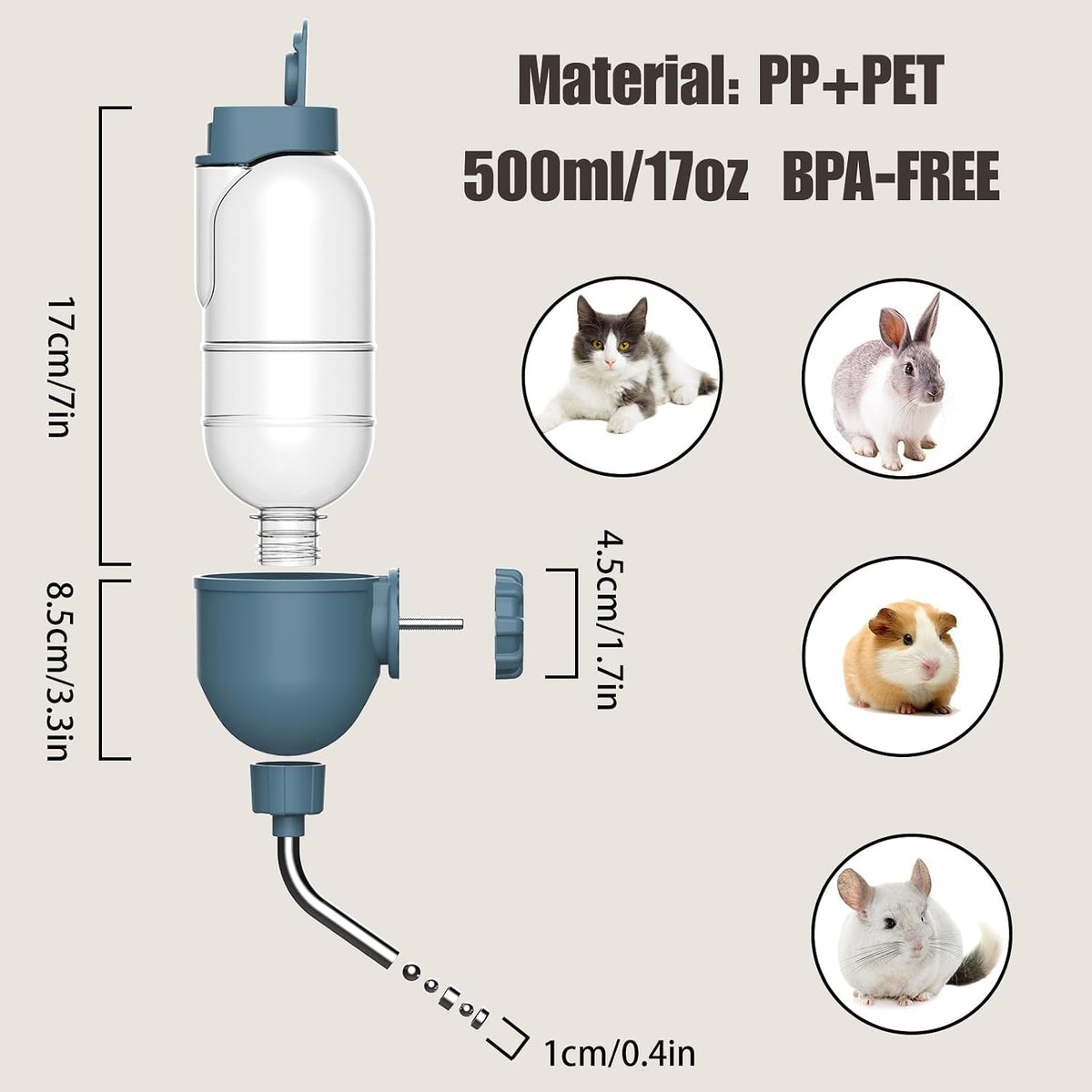 Automatic Pet Food Water Dispenser, Auto Gravity Pet Feeder Water Bottle Set for Crate Cage for Puppy Cat Rabbit Guinea Pigs Chinchilla Ferret Hedgehog (Blue)