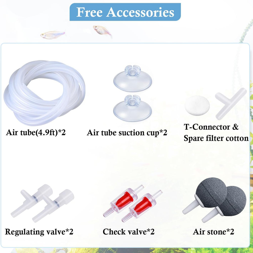 Dirvin Aquarium Air Pump, Ultra Quiet Adjustable Fish Tank Bubbler 3.5W