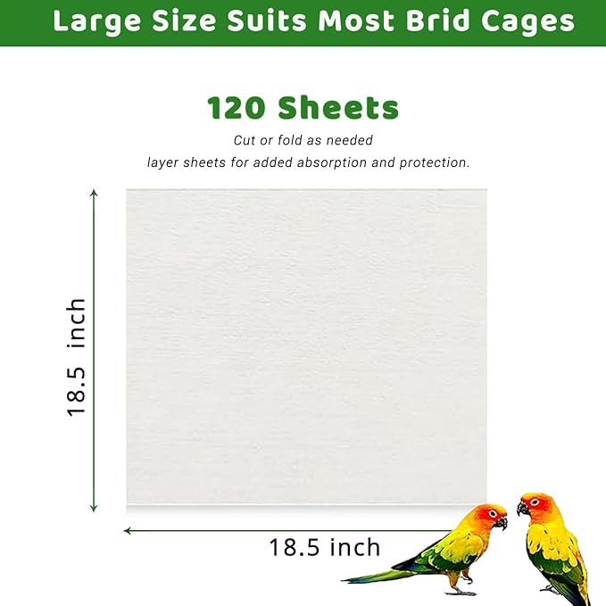 ZIQON 120 Pcs Bird Cage Liner Papers Big Size Cage Paper Liners Disposable Cage - Image 2