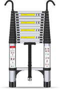 Telescoping Ladder with Hooks, 12.5 FT, 330 lbs Capacity, Silver