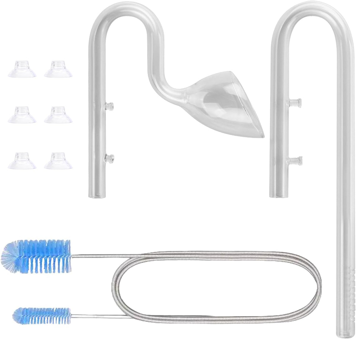 17mm Aquarium Glass Lily Pipe with Inflow, Outflow and Brush & 6 Suction Cups for 5/8" ID (16/22mm) Tubing