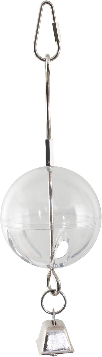 Featherland Paradise | Creative Foraging Systems Hanging Foraging Sphere & Kabob with Stainless Steel Bell, Interactive Bird Treat Toy