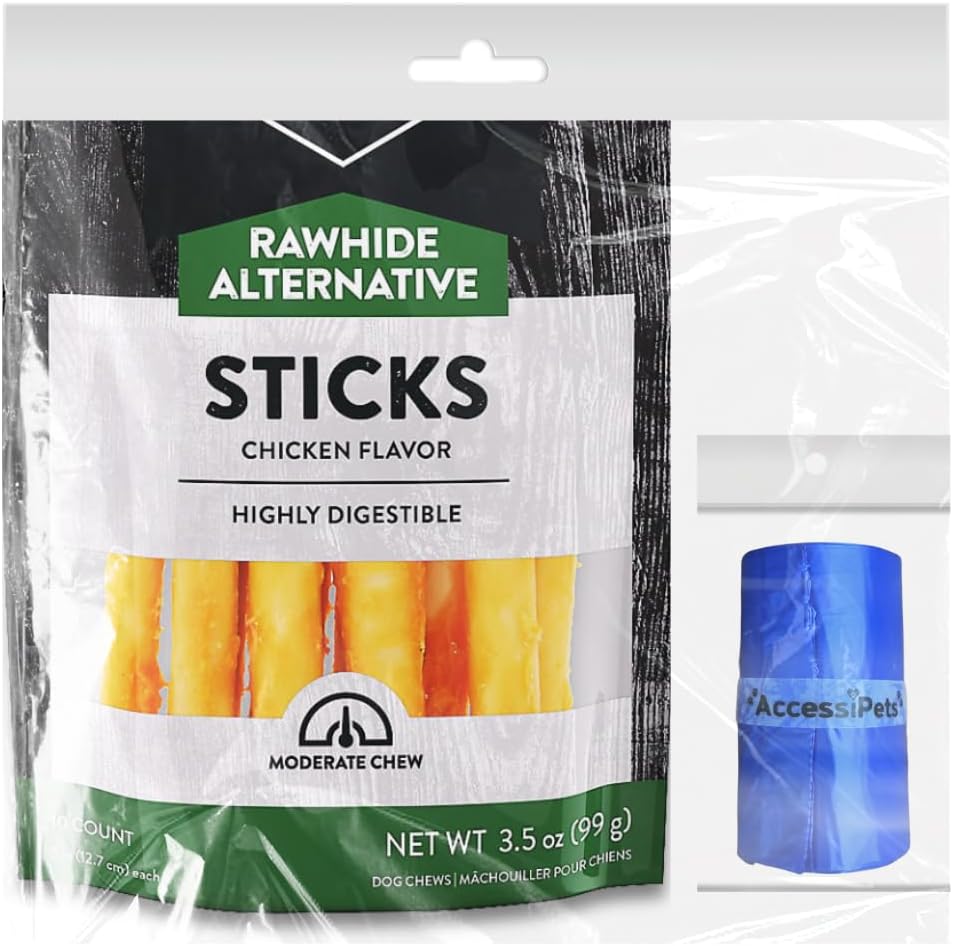 Rawhide Free 5 inch Retriever Sticks with 1 Waste Bag Roll, Chicken, 3.5 oz
