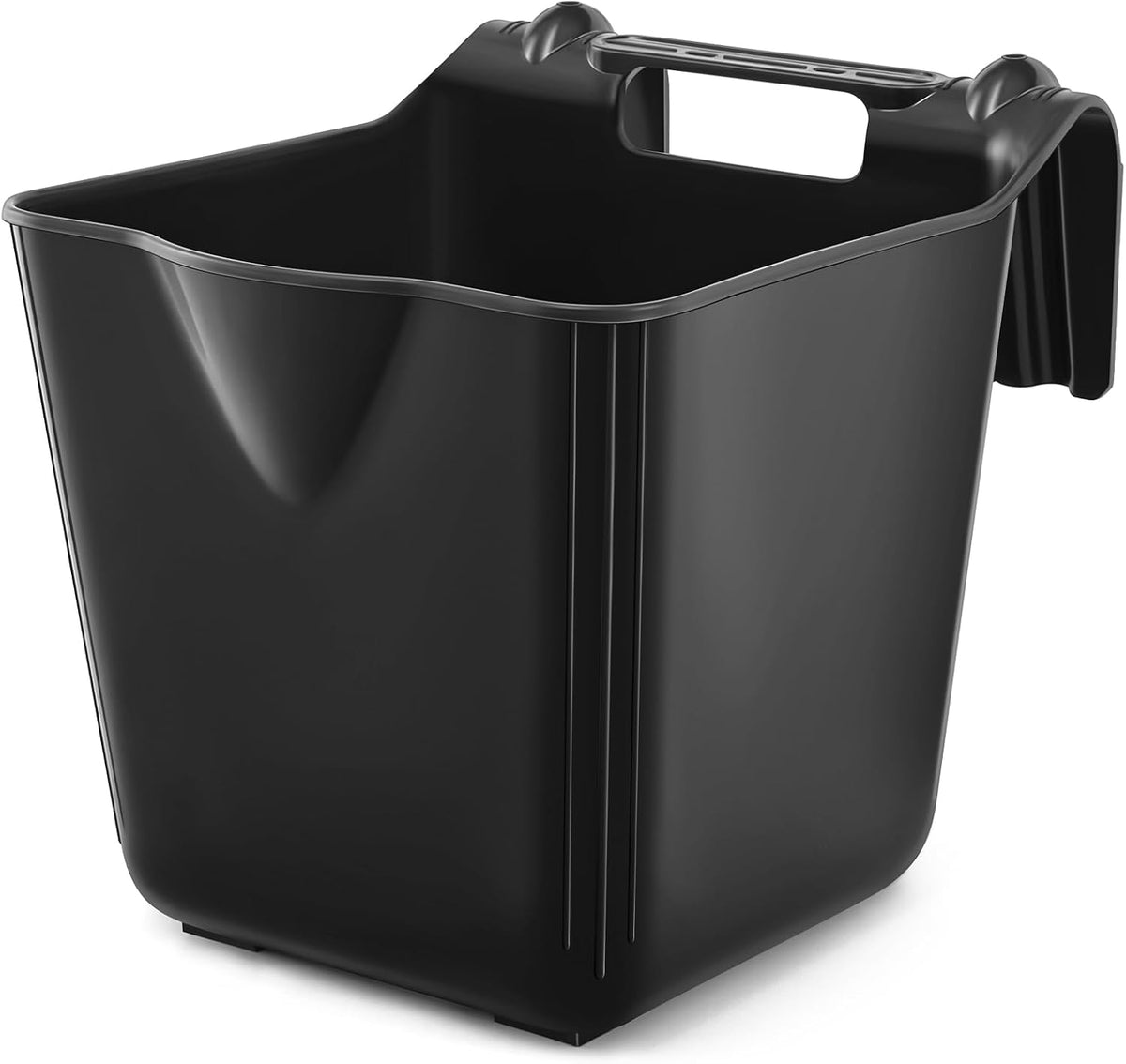 4 Pcs 15 Quart Plastic Hook Over Horse Feed Bucket for Stall Fence, Black