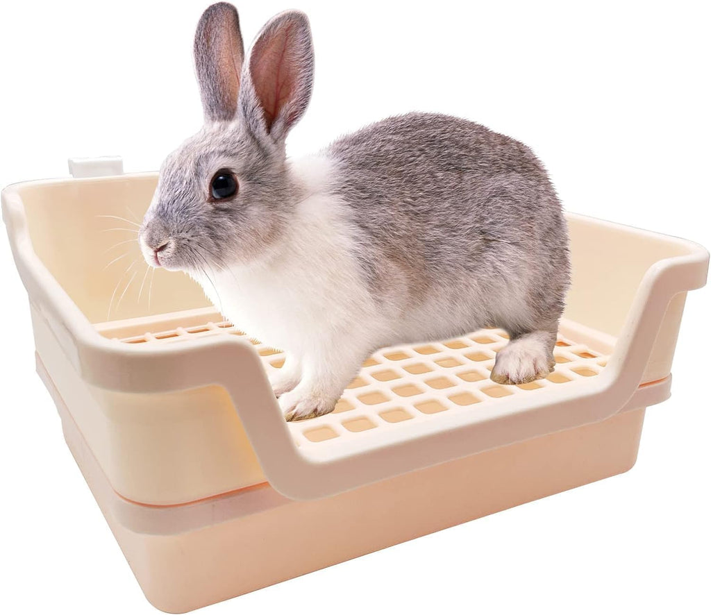 PINVNBY Large Rabbit Litter Box Deep Bunny Corner Toilet Box Double-Deck Small Animal Potty Trainer with Hooks for Adult Guinea Pig Chinchilla Ferret Chipmunk (Pink)
