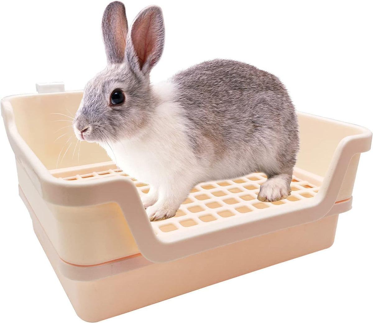 PINVNBY Large Rabbit Litter Box Deep Bunny Corner Toilet Box Double-Deck Small Animal Potty Trainer with Hooks for Adult Guinea Pig Chinchilla Ferret Chipmunk (Pink)