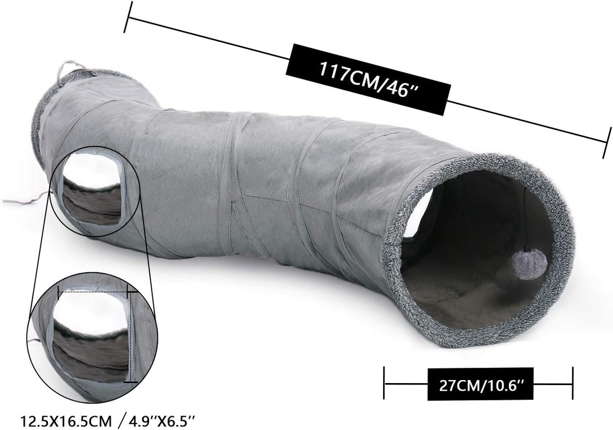 PAWZ Road Cat Scratching Post Bed Bundle with PAWZ Road Cat Tunnel Collapsible S Shape 10.5 Inches in Diameter