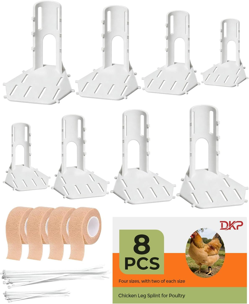 DKP 8 Pack Red Chicken Leg Splint with 4-Size