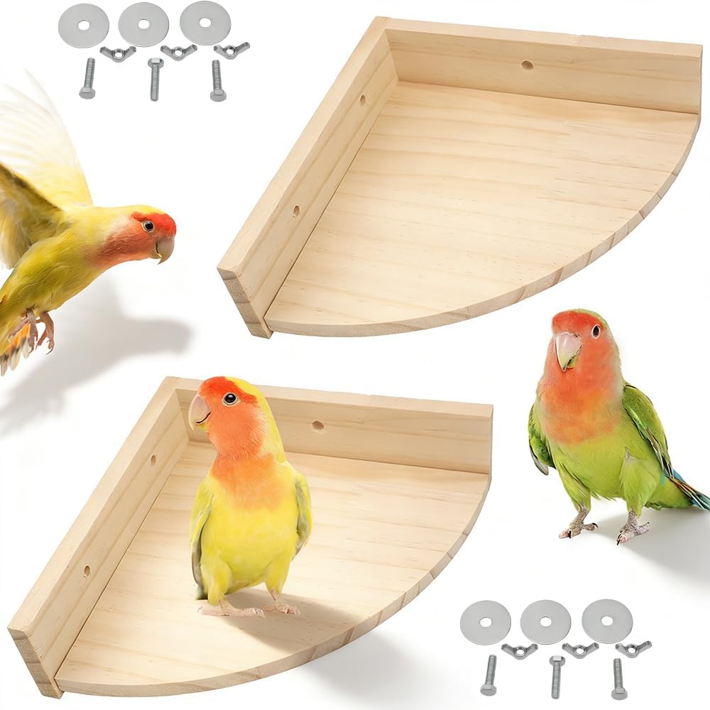 2 Pack Bird Wooden Perch Stand Platform Rack Rest Stand Toy for Bird Parrot Parakeet Conure African Greys Cockatoo Budgies Macaw Lovebird Finch Canary Hamster Gerbil Rat Mouse Cage Shelf Toy