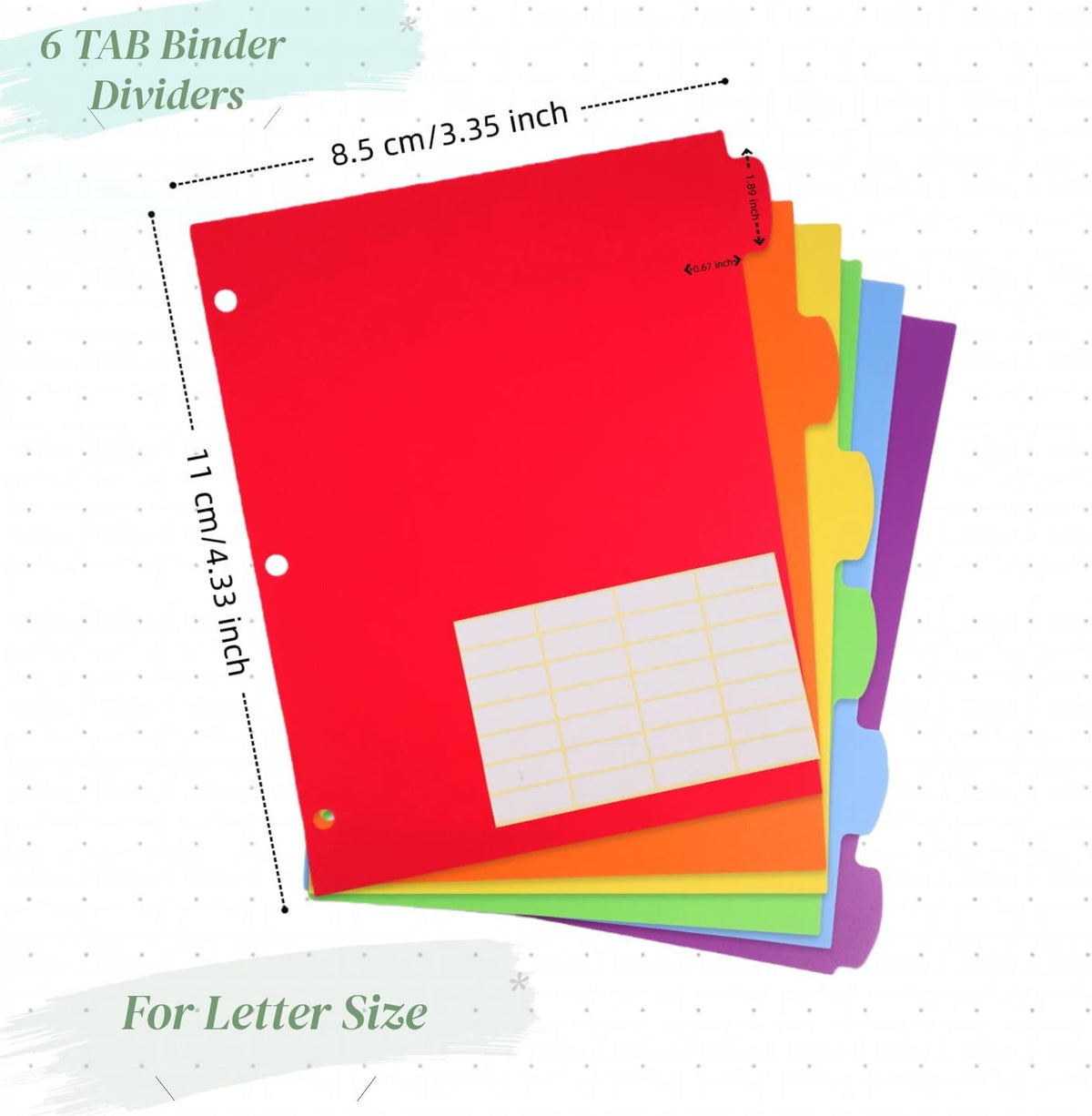 6TAB Dividers for 3 Ring Binder, Letter Size,Multicolor,6 Sets(36Pcs)